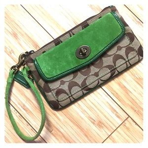 Coach Green Suede Wristlet